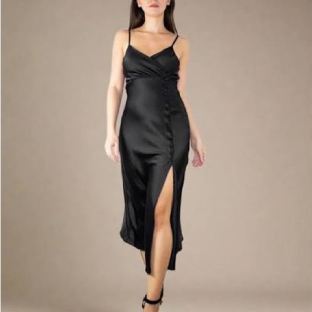 Zara Satin Lingerie Style Black Maxi Dress NWT XS